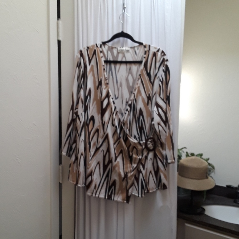 CATO wrap knit blouse with faux shell buckle